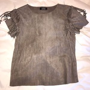 Taupe suede top with fringe